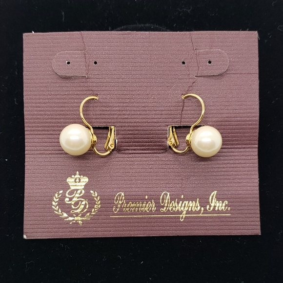 Premier Design pearl Countess Gold Tone Earring Pierce Victorian Minimalist - Picture 2 of 4